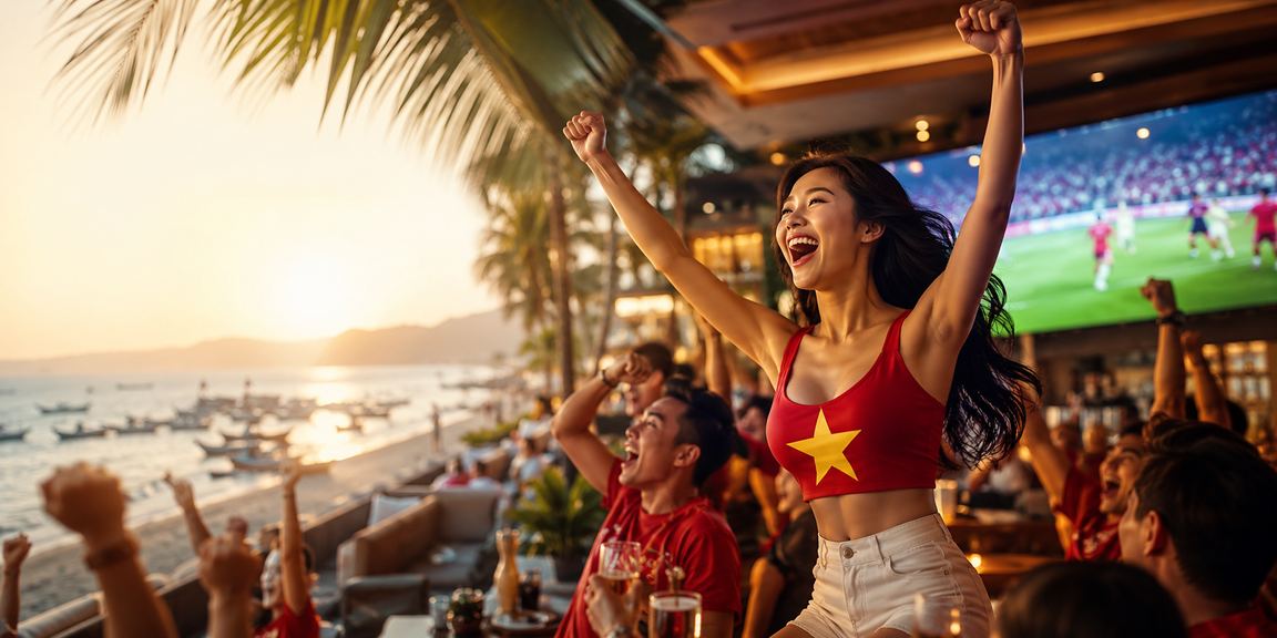 Thành viên VIP tận hưởng kỳ nghỉ tại bãi biển Mũi Né với điện thoại trong tay theo dõi tài khoản cá cược
